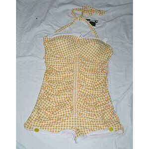 NEW 2XL 'RETRO STAGE' Yellow & White GINGHAM 1 pc Swimsuit BOY SHORTS RUCHED